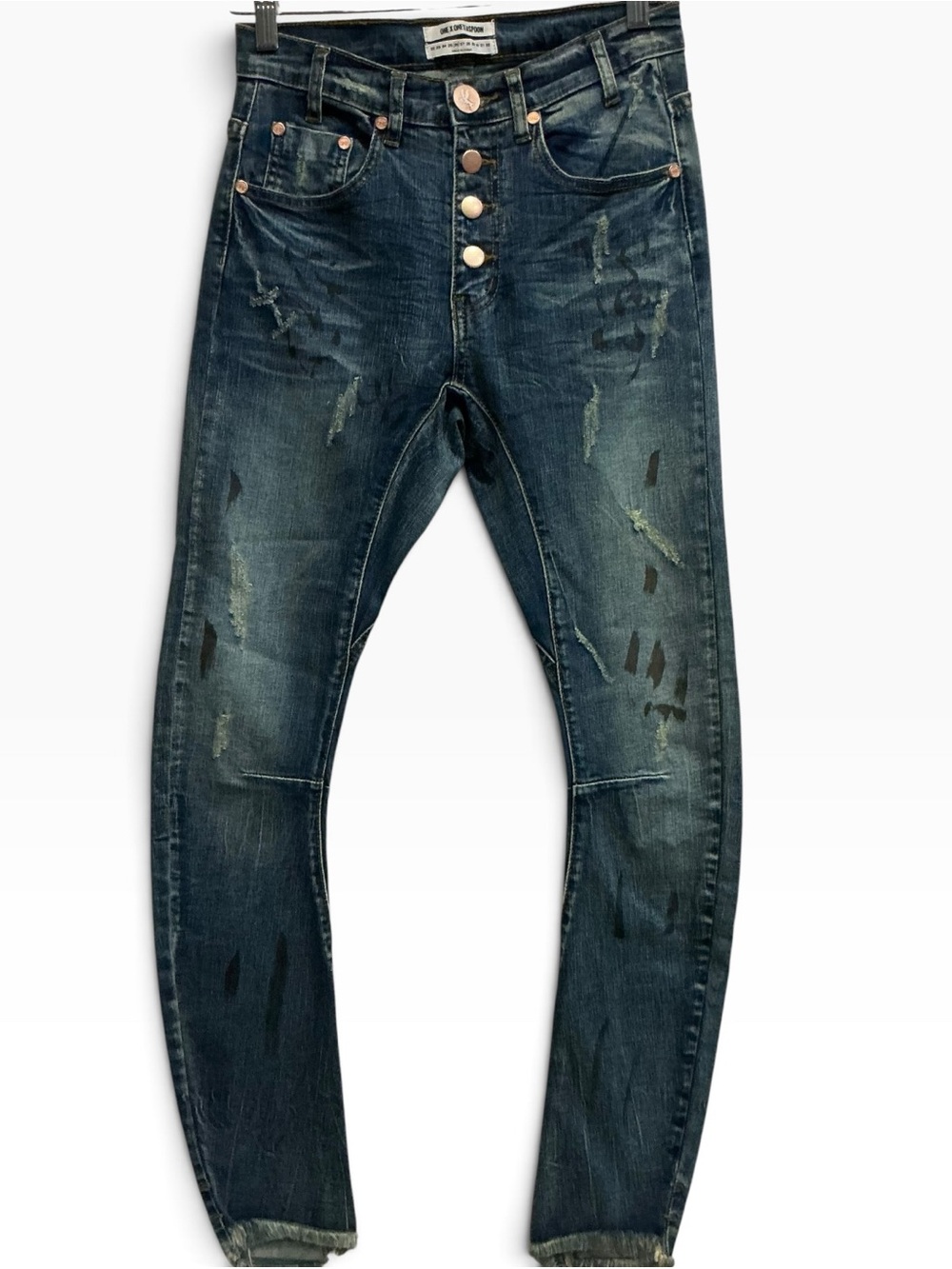 One Teaspoon KIDDS Rare Sample Jeans 26 Drop Crotch Distressed Raw Hem NWT